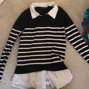 Black Striped Collared Business Shirt